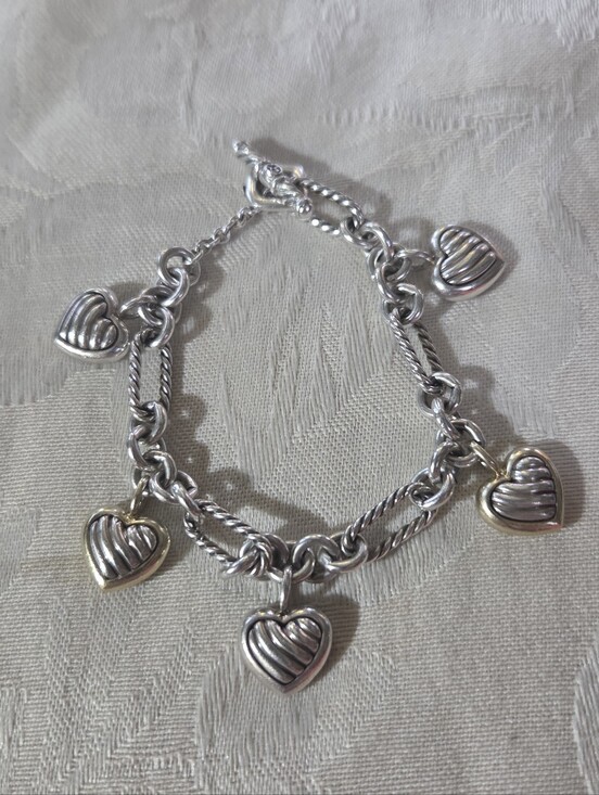 David Yurman Jewelry - David Yurman 5 Heart Charm Bracelet with Toggle Closure, SS & 18k